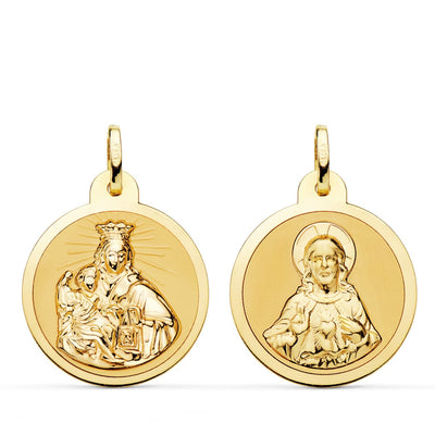 18K Scapular of the Virgin of Carmen and the Heart of Jesus in Glossy 22 mm