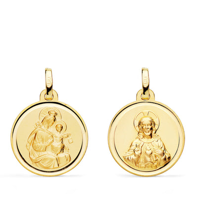 18K Scapular of the Virgin of Carmen and the Heart of Jesus Bezel 18 mm