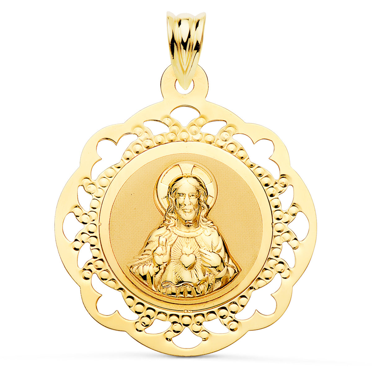 18K Medalla Oro Amarillo Virgen Maria Del Carmen Bisel 18 mm