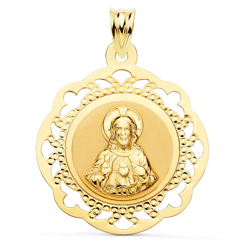 18K Medalla Oro Amarillo Virgen Maria Del Carmen Bisel 18 mm