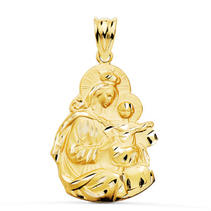 18K Escapulario Oro Amarillo Virgen Del Carmen y Corazon De Jesus Calado Brillo 31 x 27 mm
