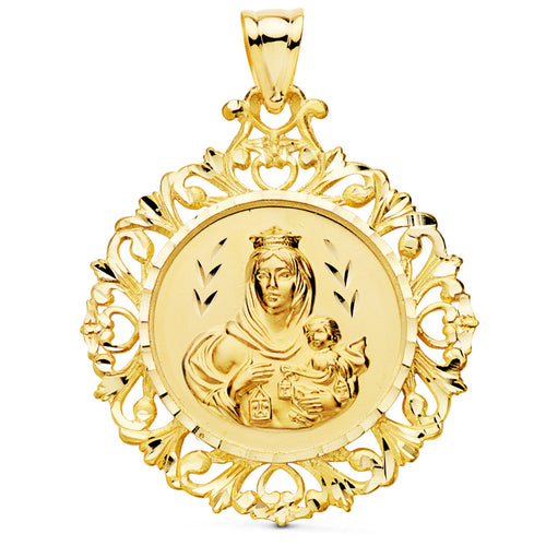 18K Medal Scapular Circle Heart of Jesus YV Carmen 45x40 mm