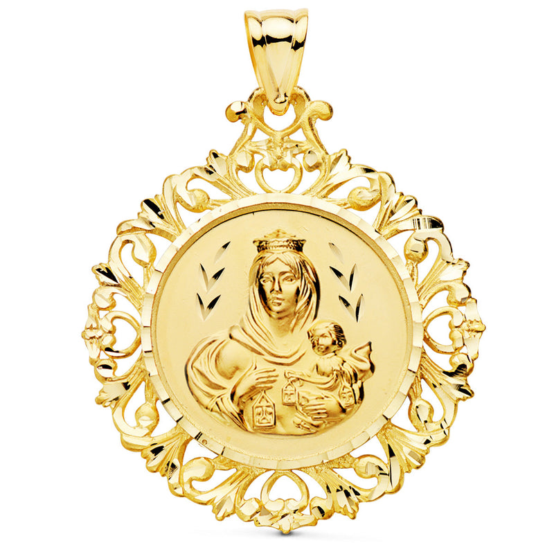 18K Medal Scapular Circle Heart of Jesus YV Carmen 45x40 mm
