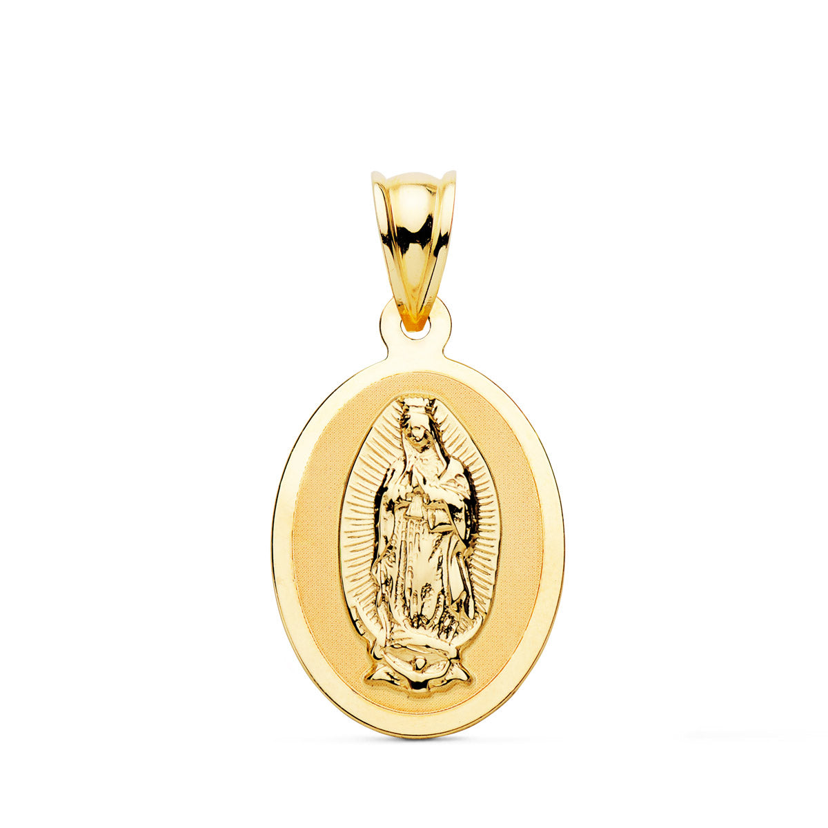 Médaille 18K Or Jaune Vierge de Guadalupe Ovale Brillant. 21 x 15 mm