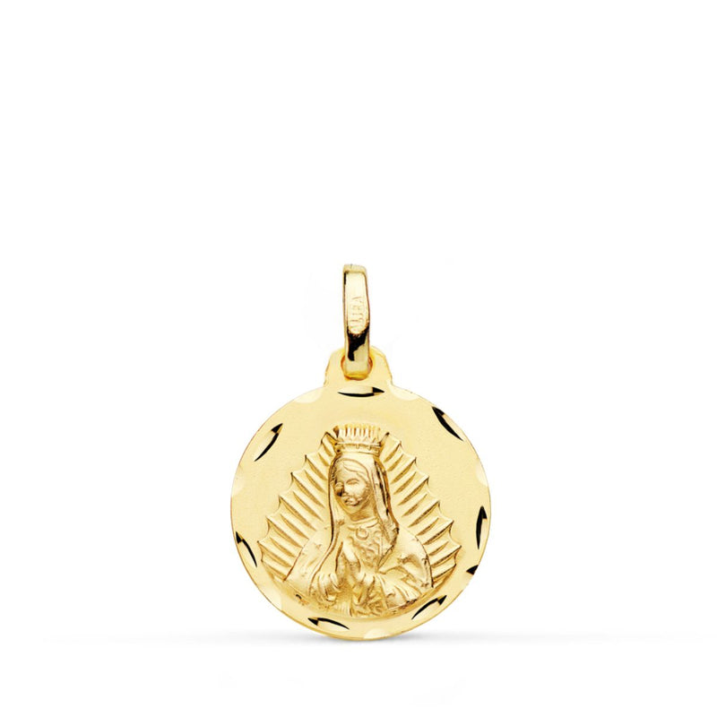18K Medalla Oro Amarillo Virgen De Guadalupe Tallada 14 mm