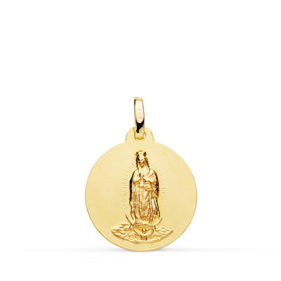 18K Yellow Gold Medal Virgin of Guadalupe Smooth Matt 18mm