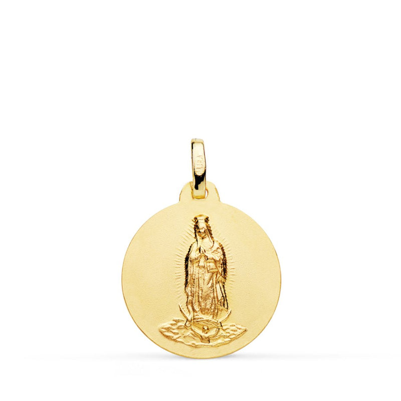 18K Medalla Oro Amarillo Virgen De Guadalupe Lisa Matizada 18mm