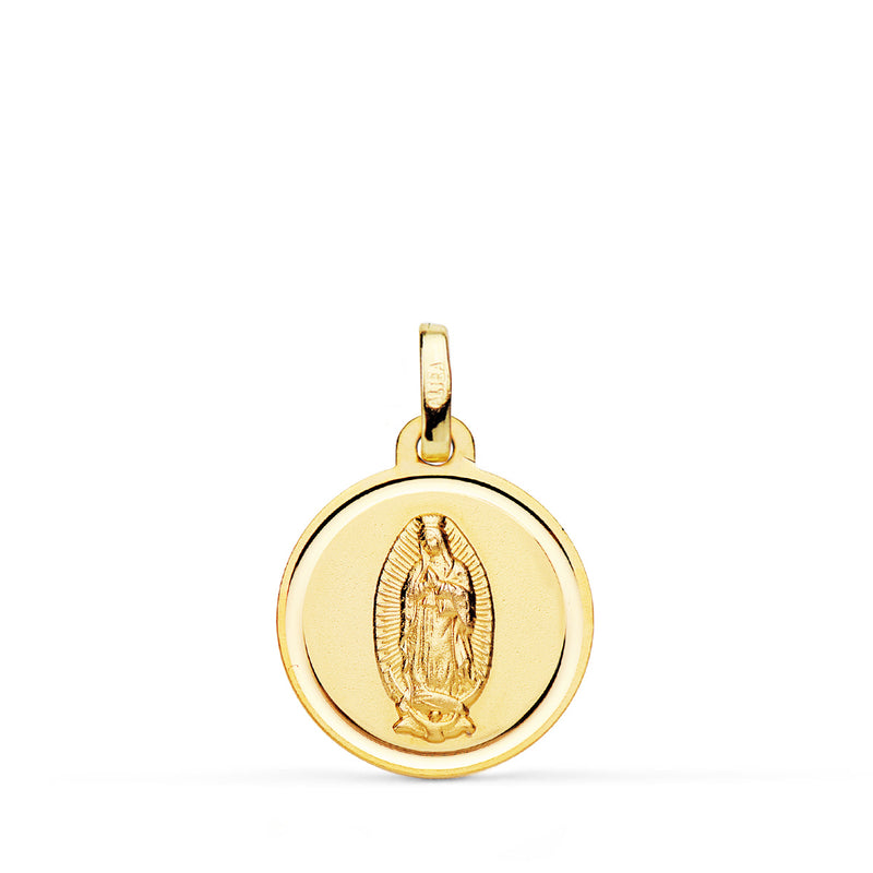 18K Medalla Oro Amarillo Virgen De Guadalupe Bisel 16 Mm