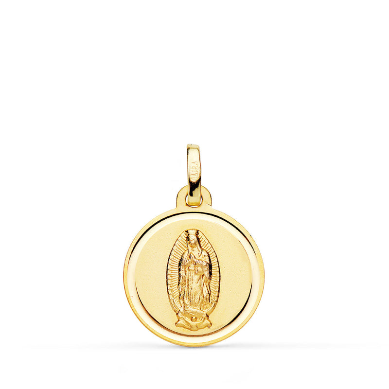 18K Medalla Oro Amarillo Virgen De Guadalupe Bisel 16 Mm