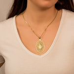 Médaille Or Jaune 18K Vierge de Guadalupe Ovale 50x35 mm Cadre Coeur