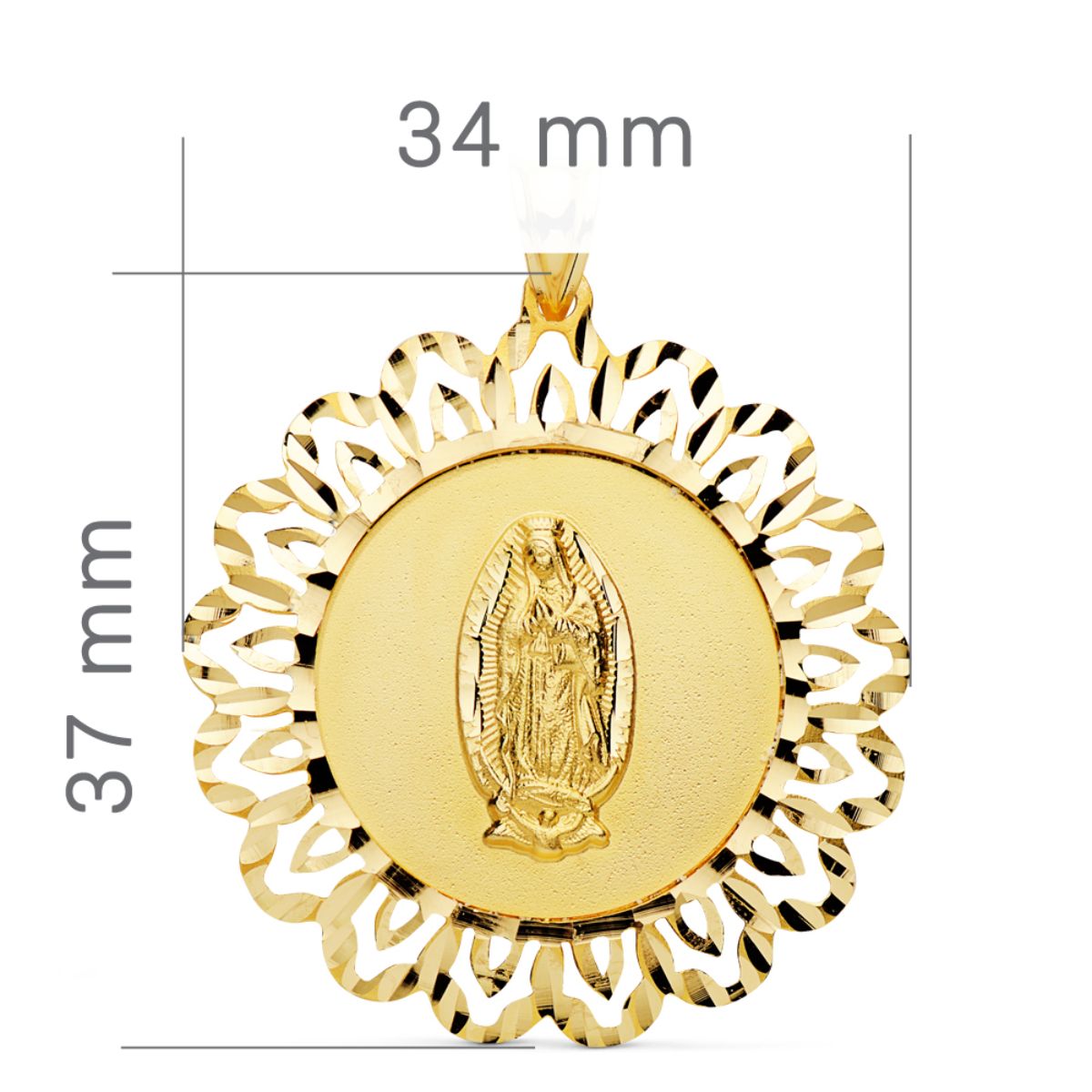 18K Medaille Gelbgold Jungfrau Guadalupe Gravierter Rahmen 37x34 mm