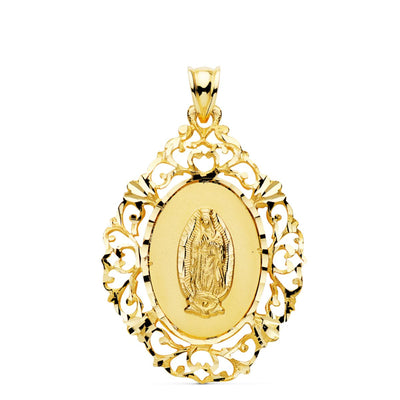18K Yellow Gold Medal Virgin of Guadalupe Frame 36x26 mm