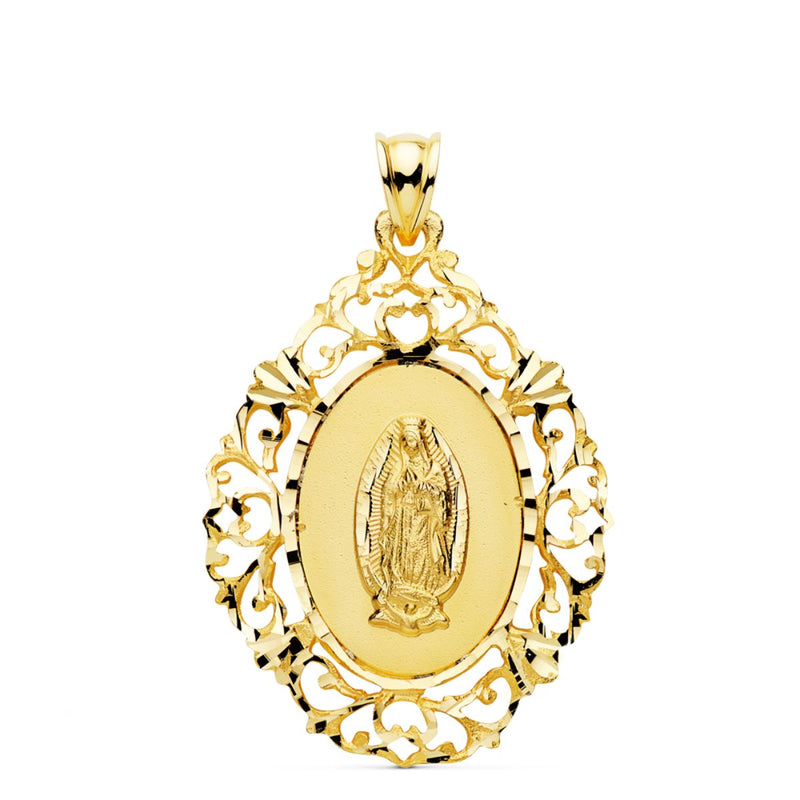 Médaille Or Jaune 18K Vierge de Guadalupe Cerco 36x26 mm