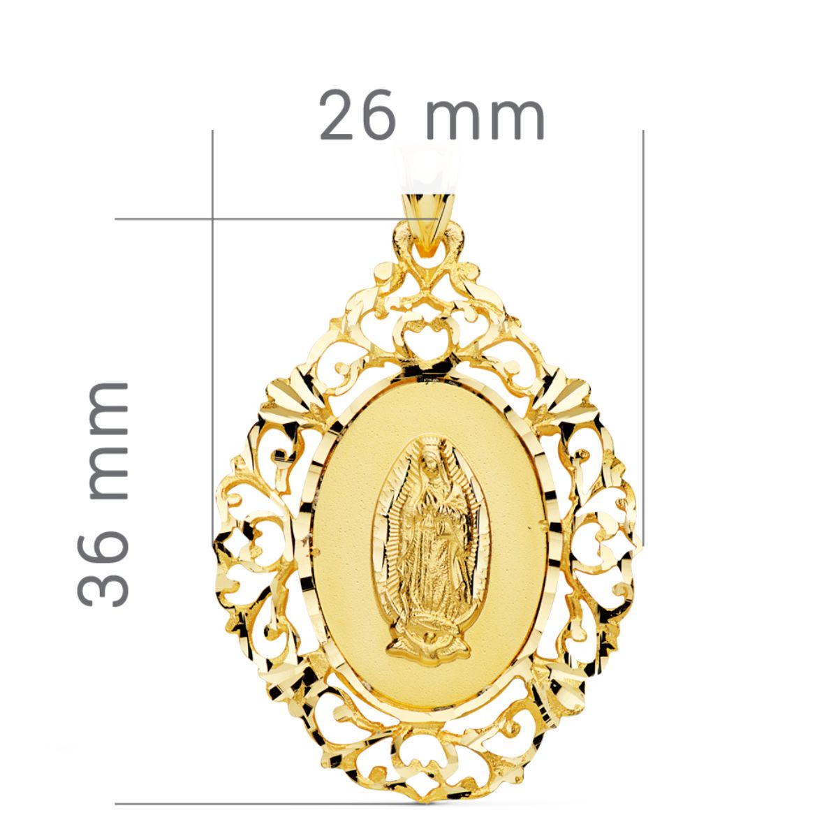 18K Medalla Oro Amarillo Virgen De Guadalupe Cerco 36x26 mm