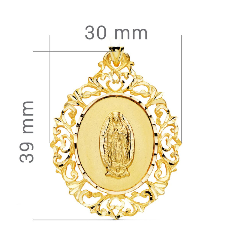 Médaille Vierge Guadalupe Or Jaune 18 Carats Cadre Filigrane 39x30 mm