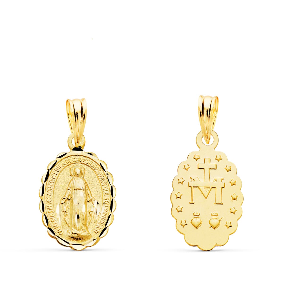 18K Escapular Virgin of the Miraculous Oval Carved 15x11 mm