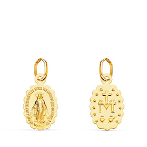 18K Scapular Virgin of the Miraculous Oval Matted 12x9 mm