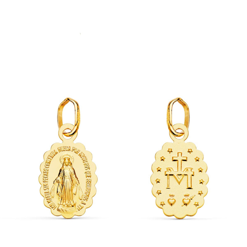 18K Medalla Virgen De La Milagrosa Oval Matizada 12x9 mm