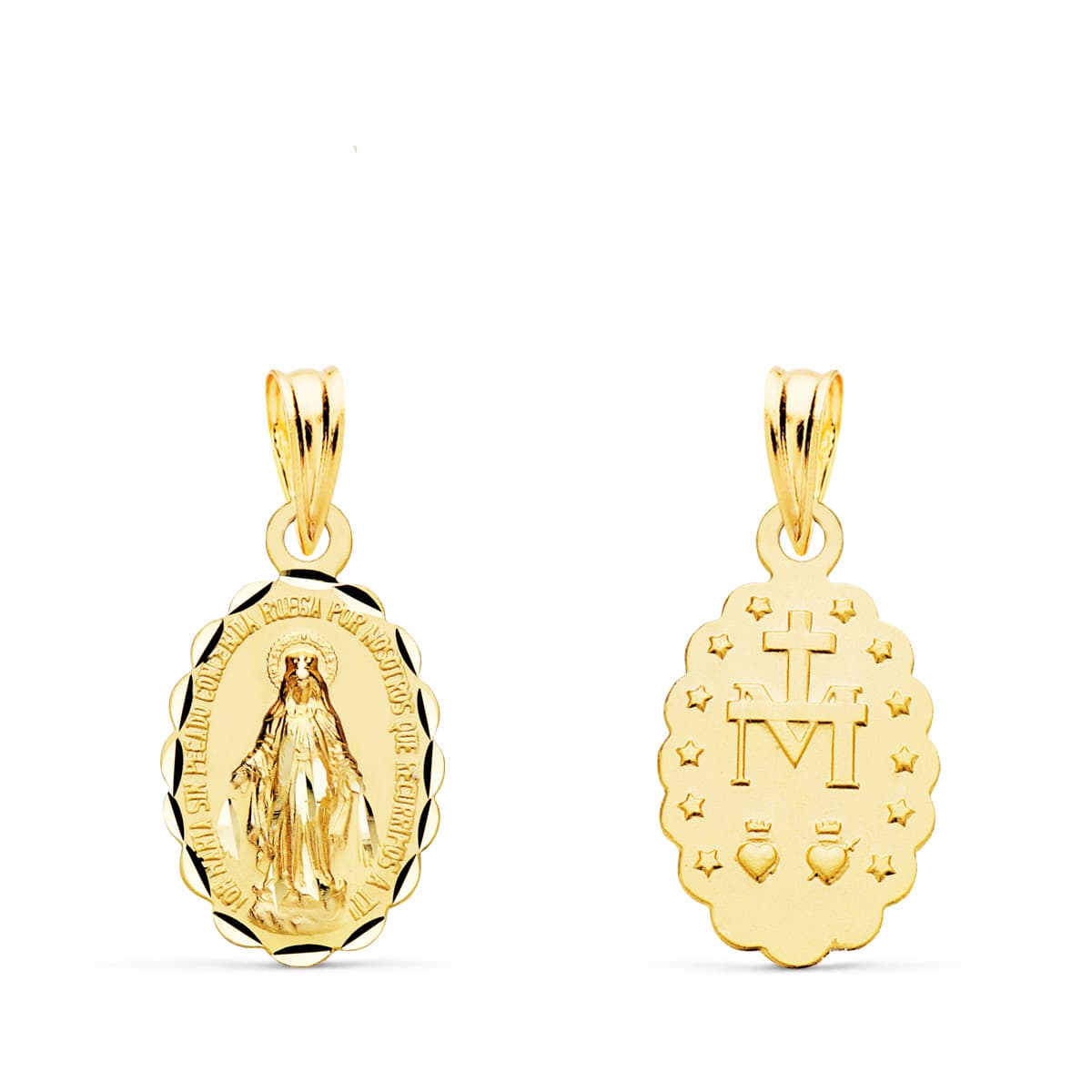 18K Escapular Virgin of the Miraculous Oval Carved 15x10 mm