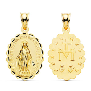 18K Scapular of the Virgin of the Miraculous Oval Carved 25x18 mm