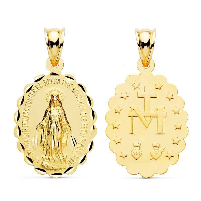 18K Carved Oval Virgin of the Miraculous Medal 25x18 mm