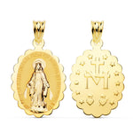 18K Medalla Escapulario Virgen De La Milagrosa Brillo 28x18 mm