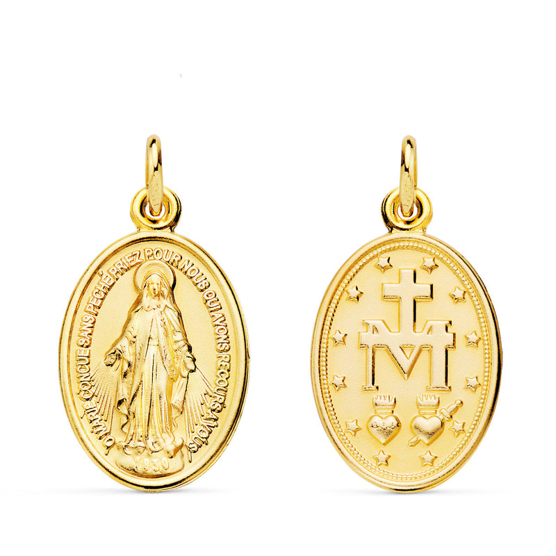 18K Escapulario Virgen Milagrosa Oval 25 x 20 mm