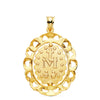18K Medalla Oro Amarillo Virgen Milagrosa Cerco Filigrana Tallado 30x25 mm