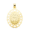18K Medalla Virgen Milagrosa Oval Cerco Corazones. 40 x 33 mm