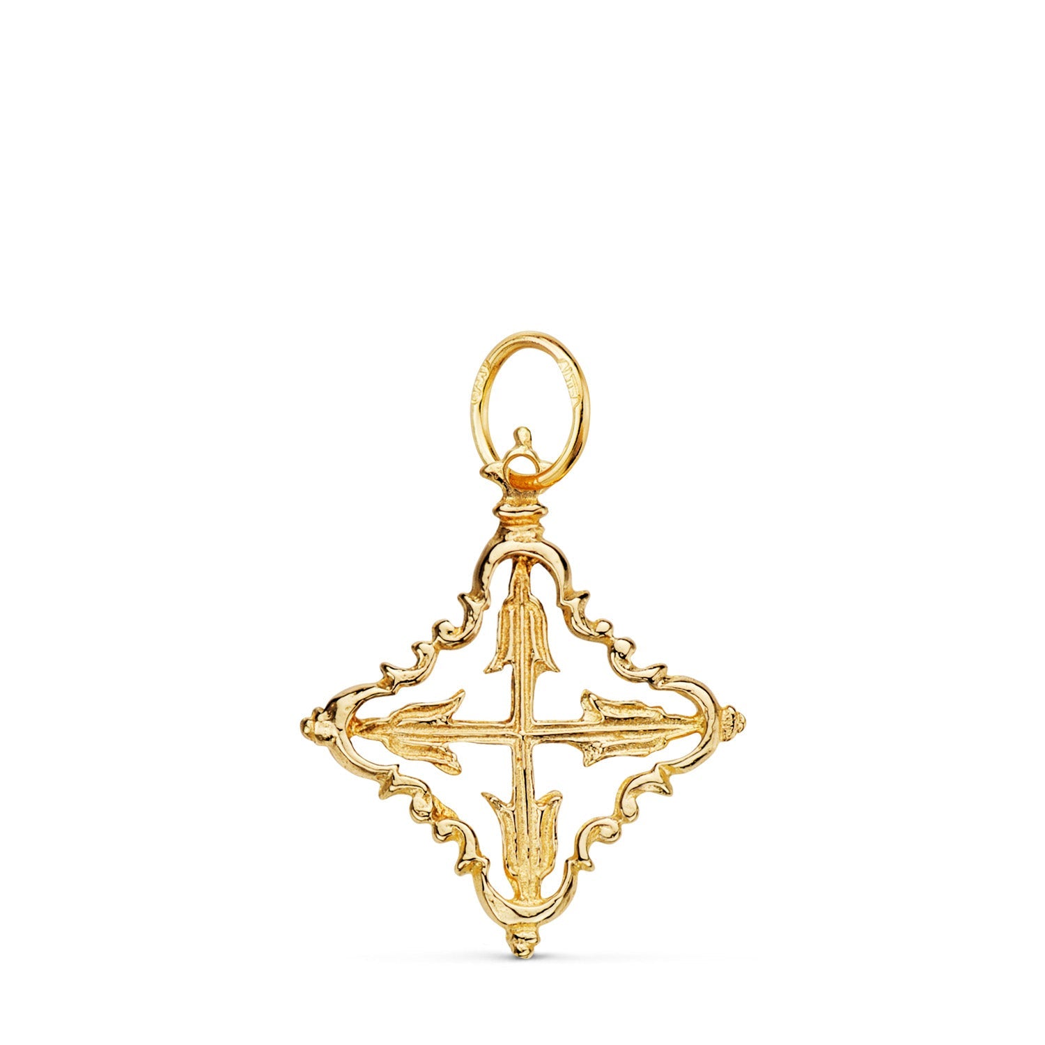 18K Yellow Gold Pendant Mallorcan Cross 22 x 18 mm