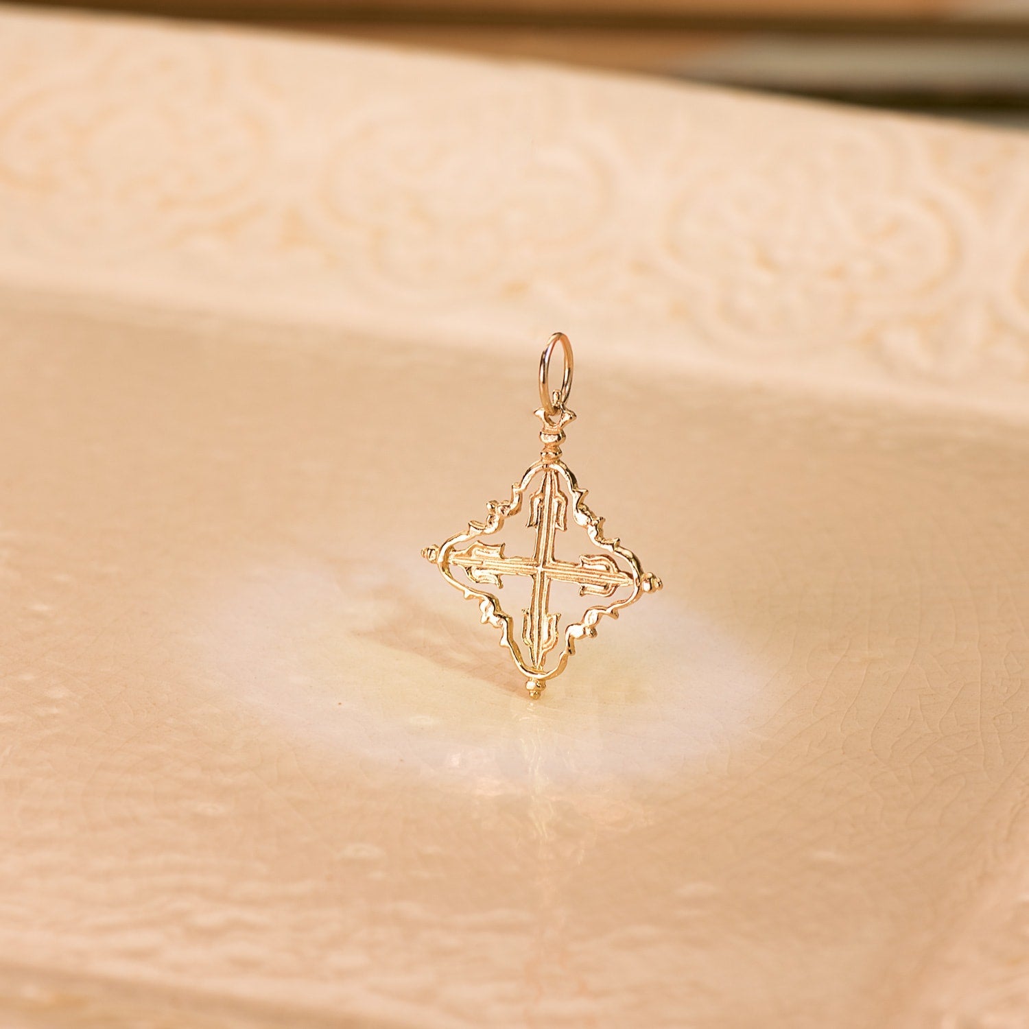 18K Yellow Gold Pendant Mallorcan Cross 26 x 22 mm