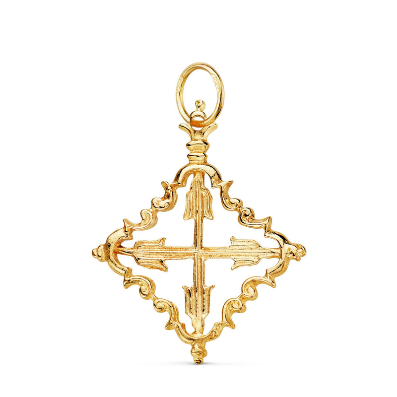 18K Yellow Gold Mallorcan Cross Pendant 30 x 24 mm
