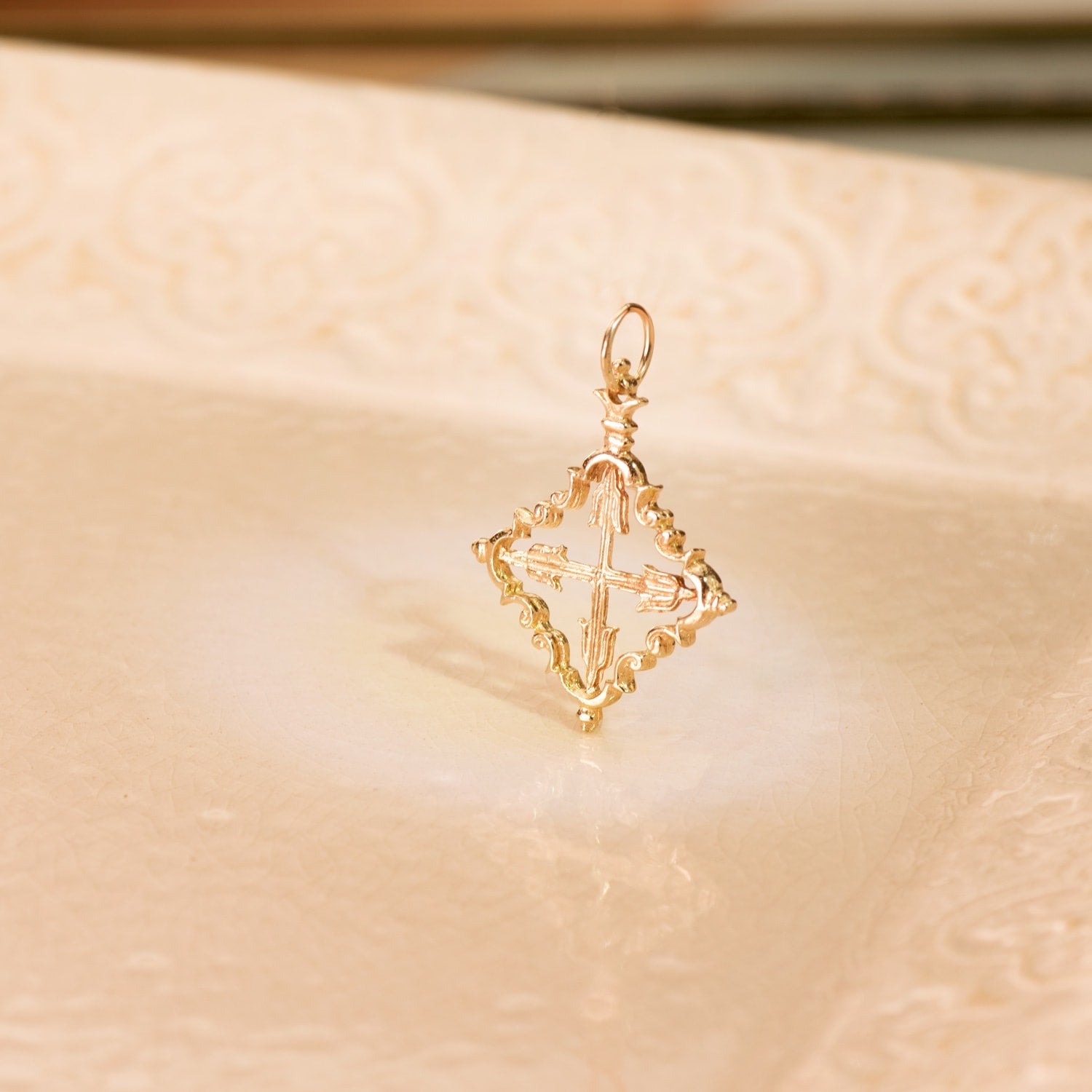 18K Yellow Gold Pendant Mallorcan Cross 30 x 24 mm