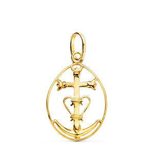 18K Colgante Oro Amarillo Cruz De La Camarga Con Cerco. 25 x 17 mm