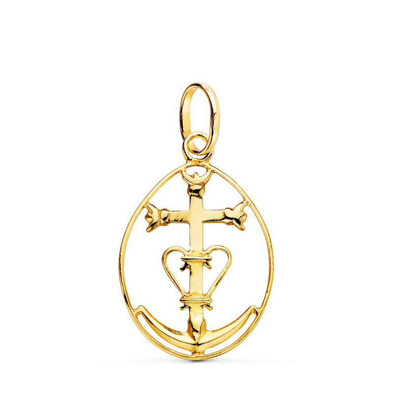 18K Yellow Gold Pendant Cross of the Camargue with Frame. 25 x 17 mm