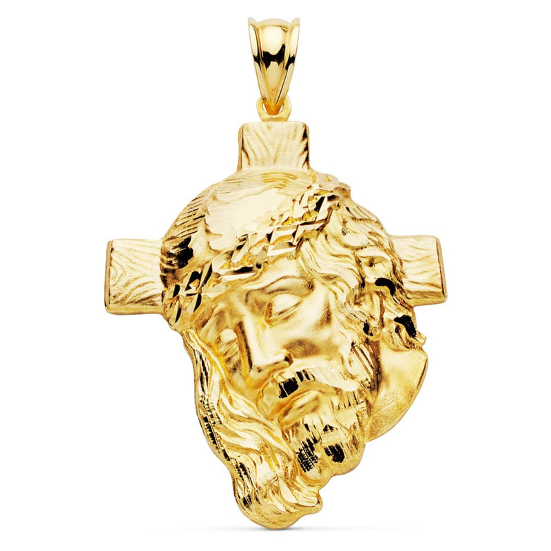 Tête de Christ 18K avec croix sculptée 40x30 mm