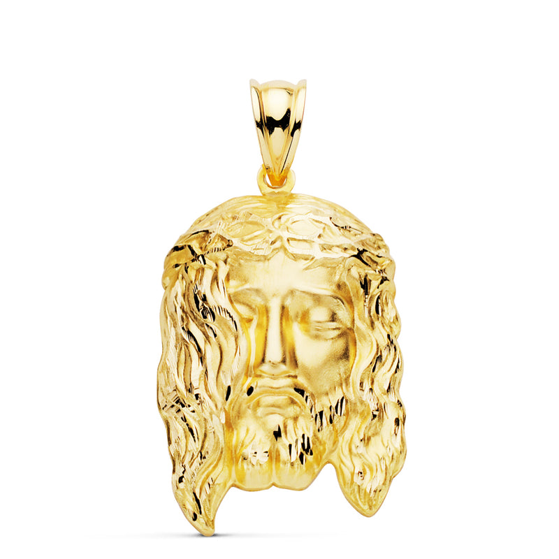 18K Yellow Gold Stamped Head of Christ Pendant. 30x19mm