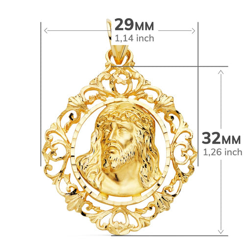 18K Yellow Gold Stamped Christ Pendant Fence. 32x29 mm