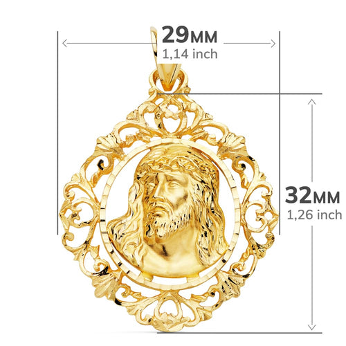 18K Colgante Cristo Oro Amarillo Estampado Cerco. 32x29 mm