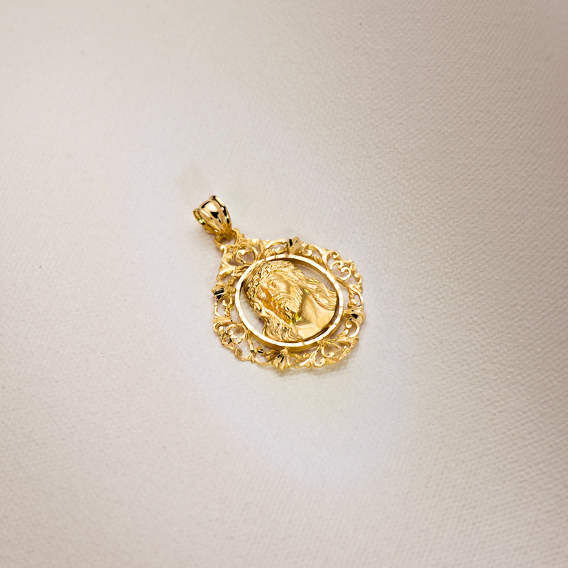 18K Yellow Gold Stamped Cerco Christ Pendant. 32x29mm