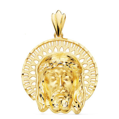 Pendentif 18K Tête de Christ Bordure 31x31 mm