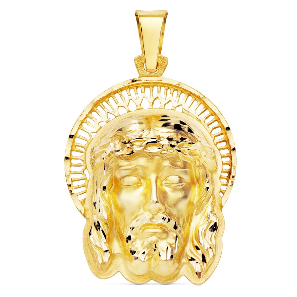 Colar 18K Ouro Amarelo Cabeça de Cristo Orla 35x25 mm