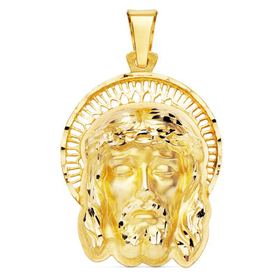 Pendentif Tête de Christ Bordure Or Jaune 18 Carats 35x25 mm