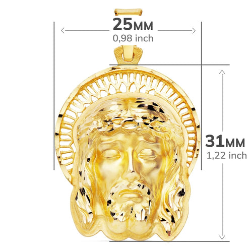 18K Yellow Gold Pendant Head of Christ Border 35x25 mm