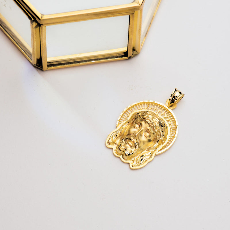 Pendentif Tête de Christ Bordure Or Jaune 18 Carats 35x25 mm