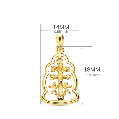 18K Caravaca Cross Pendant Border 18x14 mm