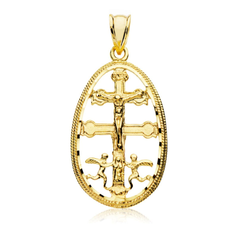 18K Caravaca Cerco Cross Pendant 30x18 mm