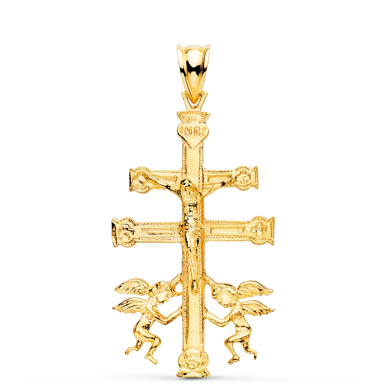 18K Yellow Gold Caravaca Cross with Christ. 36 x 22 mm