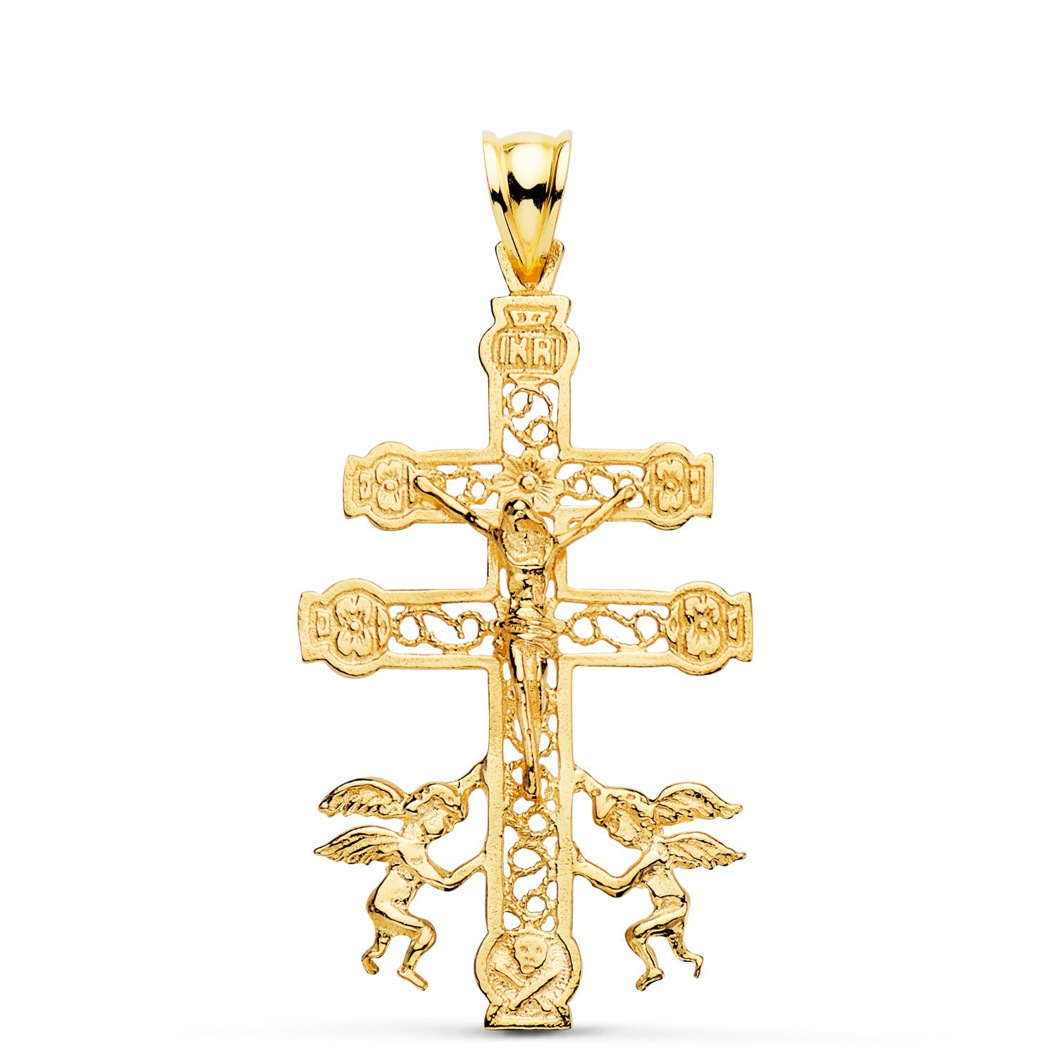 18K Caravaca Cross Yellow Gold Filigree 42x24 mm