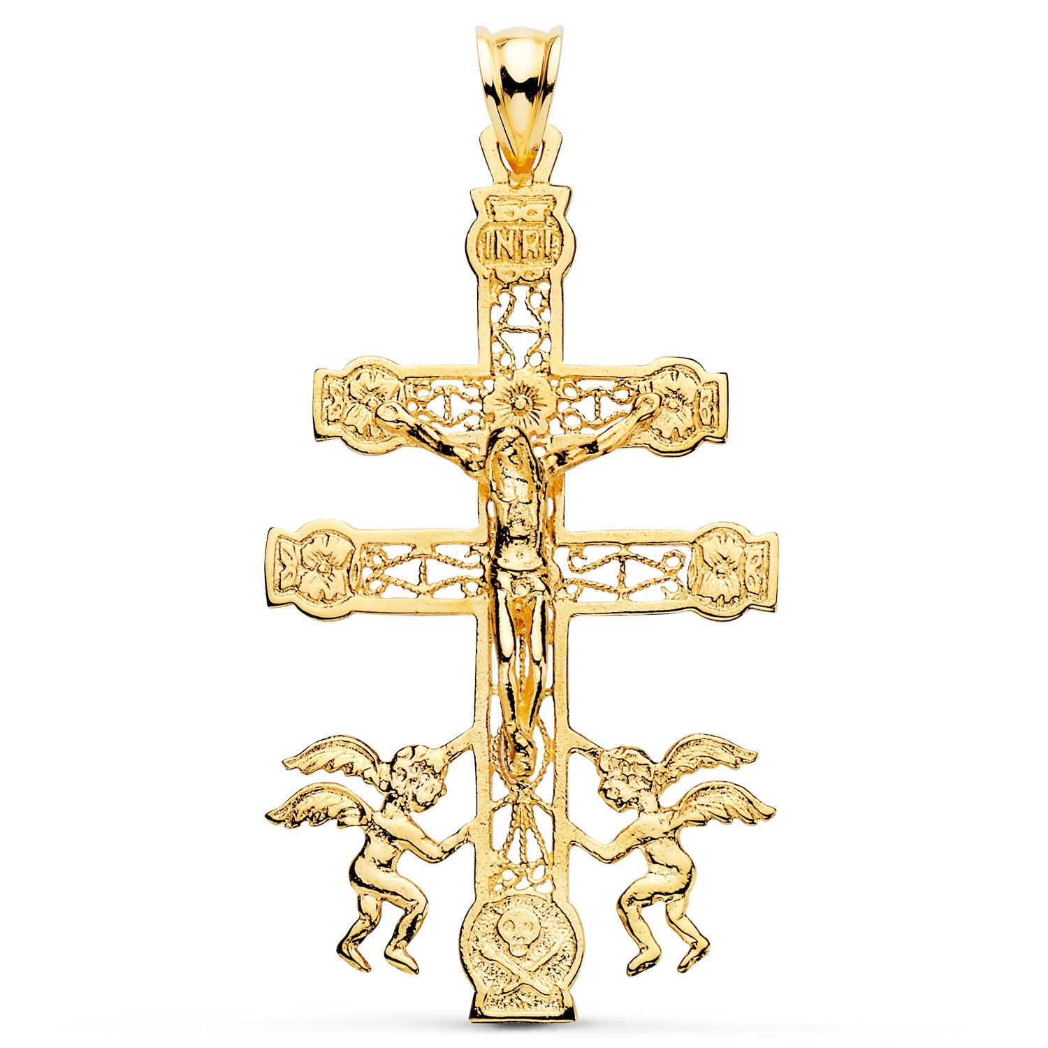 18K Caravaca Cross Yellow Gold Filigree 49x27 mm